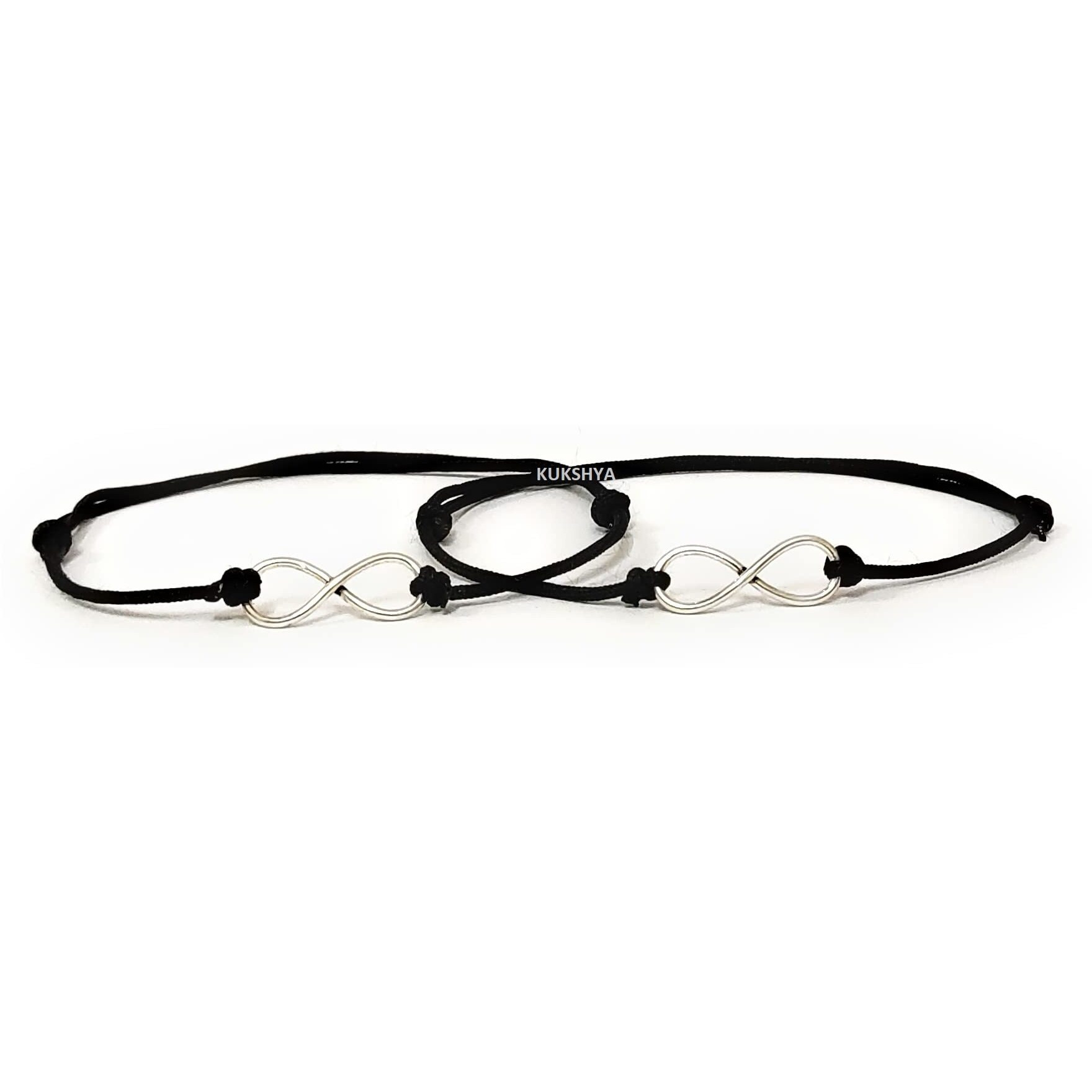 KUKSHYA JEWELLERS 925 Sterling Silver INFINITY Charm Black Thread Anklet Adjustable For Women & Girls (TP 102) (2 PIECE)