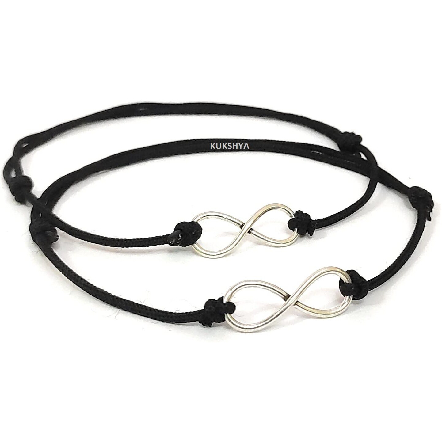 KUKSHYA JEWELLERS 925 Sterling Silver INFINITY Charm Black Thread Anklet Adjustable For Women & Girls (TP 102) (2 PIECE)