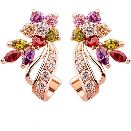 Yellow Chimes Stud Earrings for Women Florets Love Curvacious Swiss Cubic Zirconia Multicolor Crystal Studs Earrings for Women and Girls