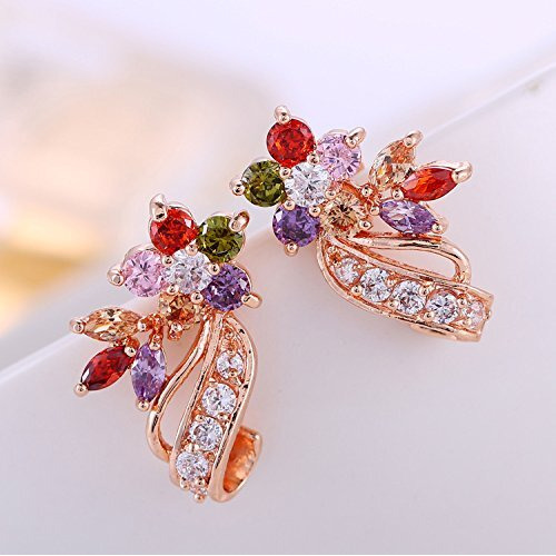 Yellow Chimes Stud Earrings for Women Florets Love Curvacious Swiss Cubic Zirconia Multicolor Crystal Studs Earrings for Women and Girls
