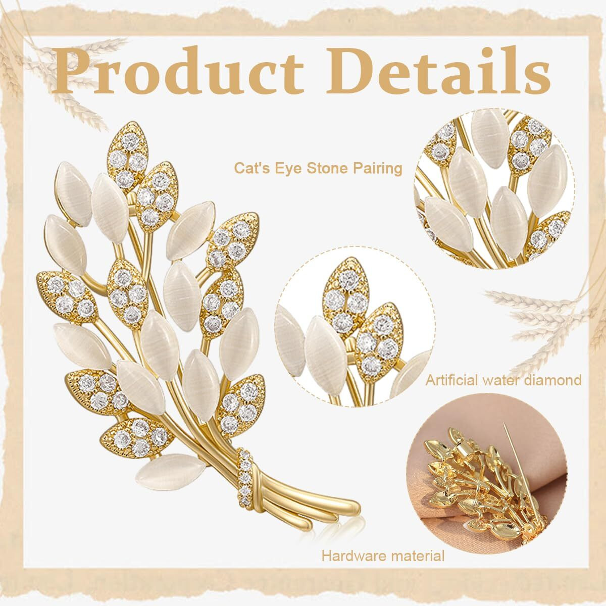 SANNIDHI Brooch for Women Pearl Gardenia Saree Brooch Pin Enamel Alloy Elegant Flower Suit Brooch for Blouse, Dress, Blazer, Scarf - with Gift Box (Gold Wheat)