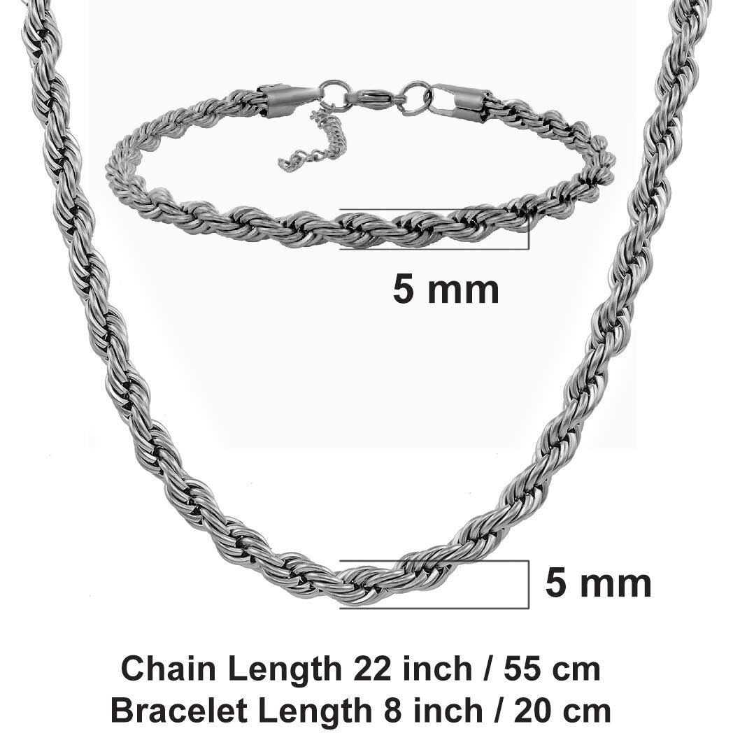 Nakabh Handmade Stainless Steel Chain Necklace Bracelet for Men Boys (0202) Silver Rope