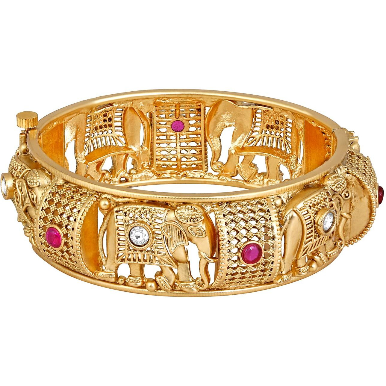 Peora Gold Plated Thick Single Piece Openable 2.6 inch Kadaa Bangle Traditional Gokhru Jewellery for Women