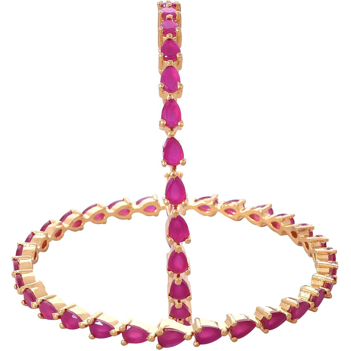 Ratnavali Jewels American Diamond Studded Gold Plated Traditional Ruby Red Pear Shape CZ/Diamond Bangles for Women/Girls RV2648R (2.11)