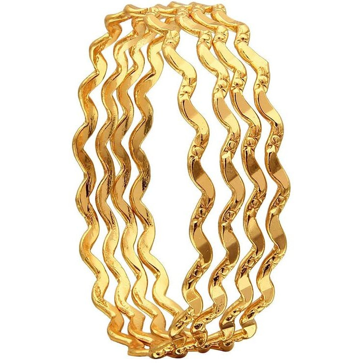 CUTE GOLD 1 Gram Gold Plated Copper Traditional Plain Bangle Set for Women & Girls