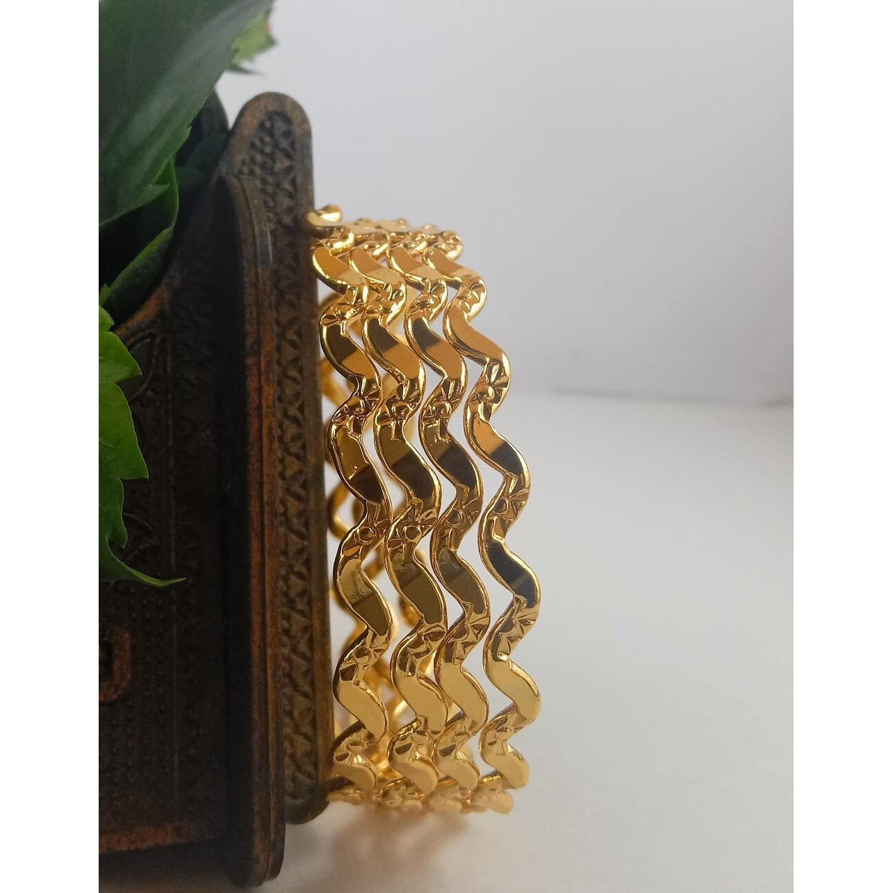 CUTE GOLD 1 Gram Gold Plated Copper Traditional Plain Bangle Set for Women & Girls