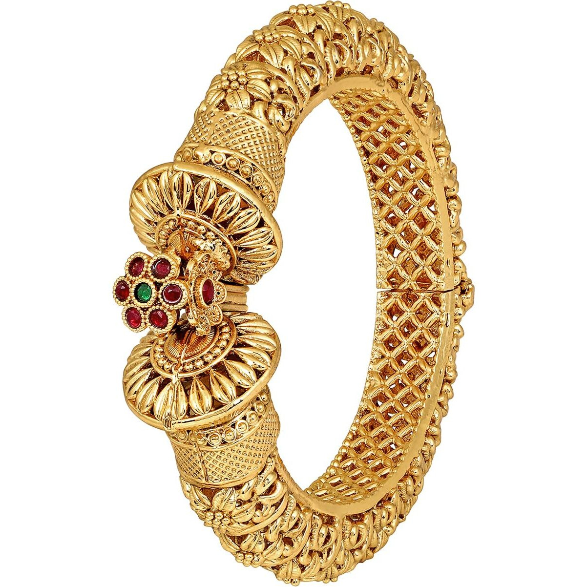 Peora Gold Plated Thick Single Piece Openable 2.4 inch Kadaa Bangle Traditional Gokhru Ethnic Jewellery for Women