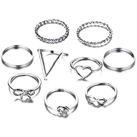 Shining Diva Fashion Set of 9 Boho Midi Finger Crystal Rings for Girls and Women (rrsd12000r)