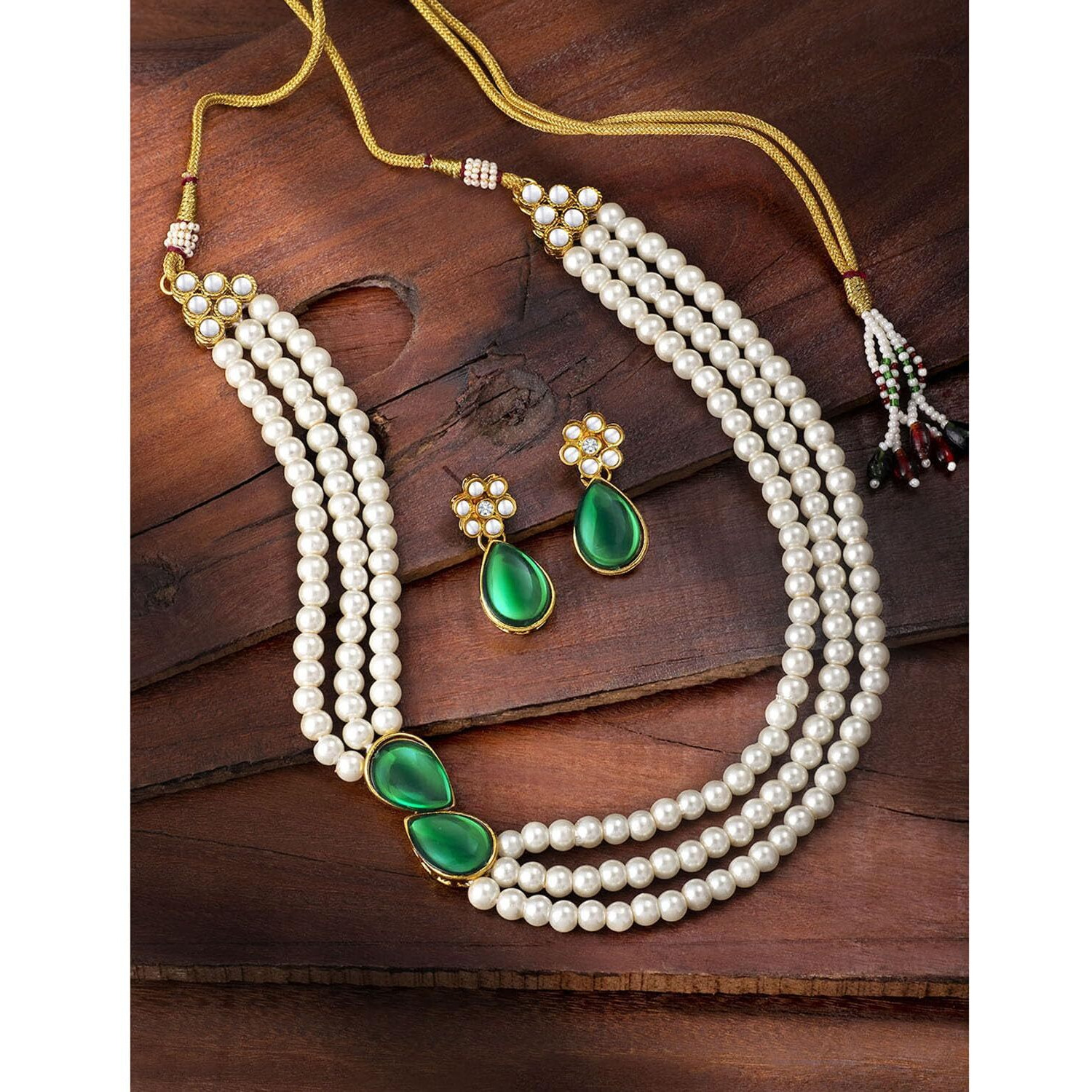 Peora Pearl Mala Necklace with Earrings for Women Girls Traditional Ethnic Jewellery Set