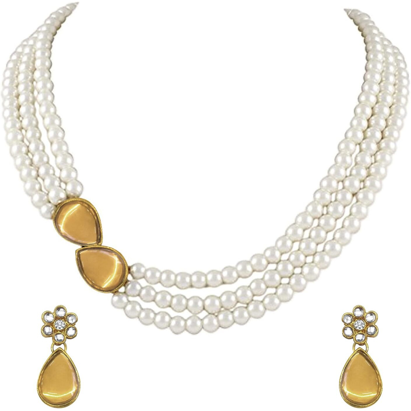 Peora Pearl Mala Champagne Necklace & Earrings for Women Traditional Stylish Ethnic Jewellery Set