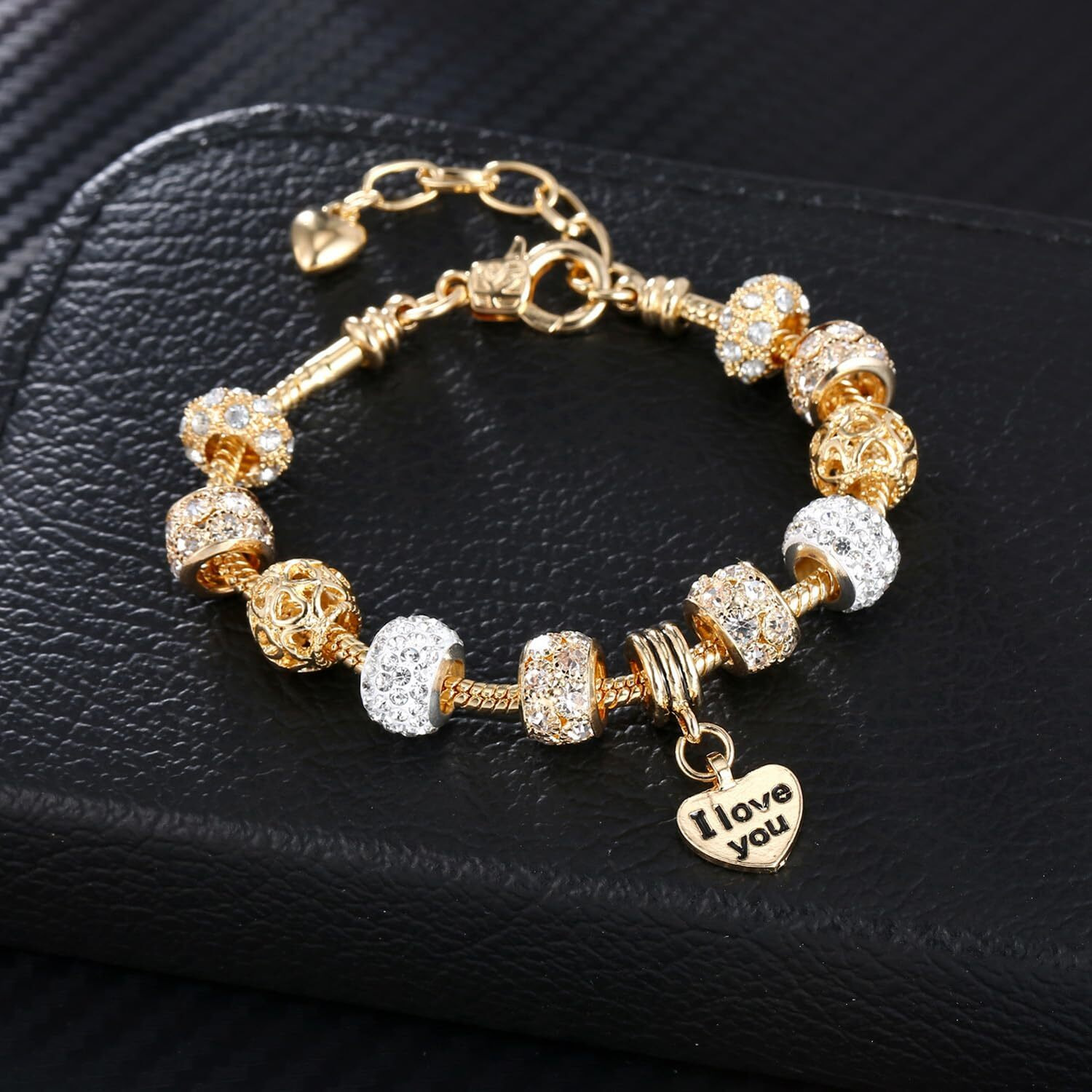 Shining Diva Fashion Latest Stylish Gold Crystal Charm Gift Bracelet for Women and Girls (15740b)