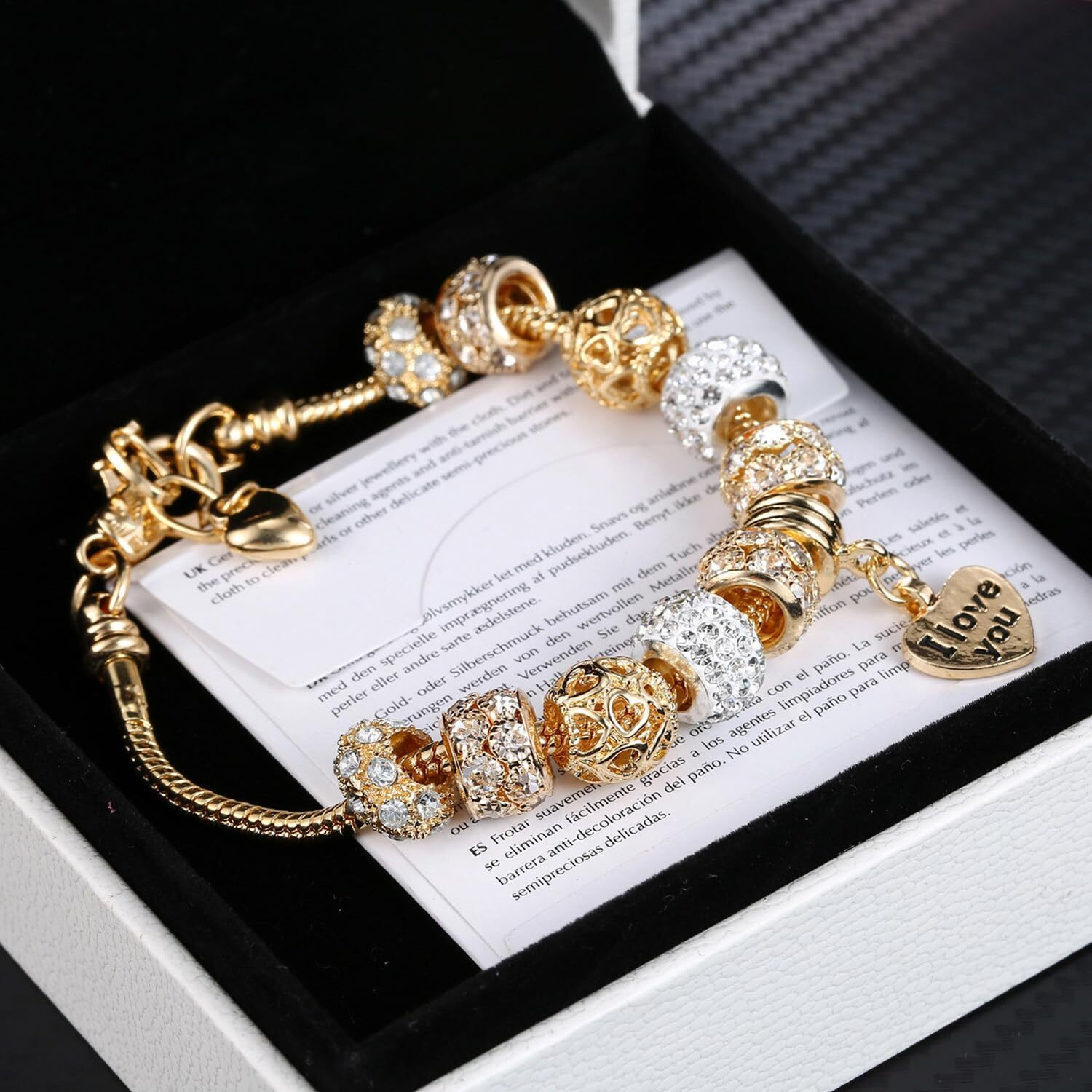 Shining Diva Fashion Latest Stylish Gold Crystal Charm Gift Bracelet for Women and Girls (15740b)