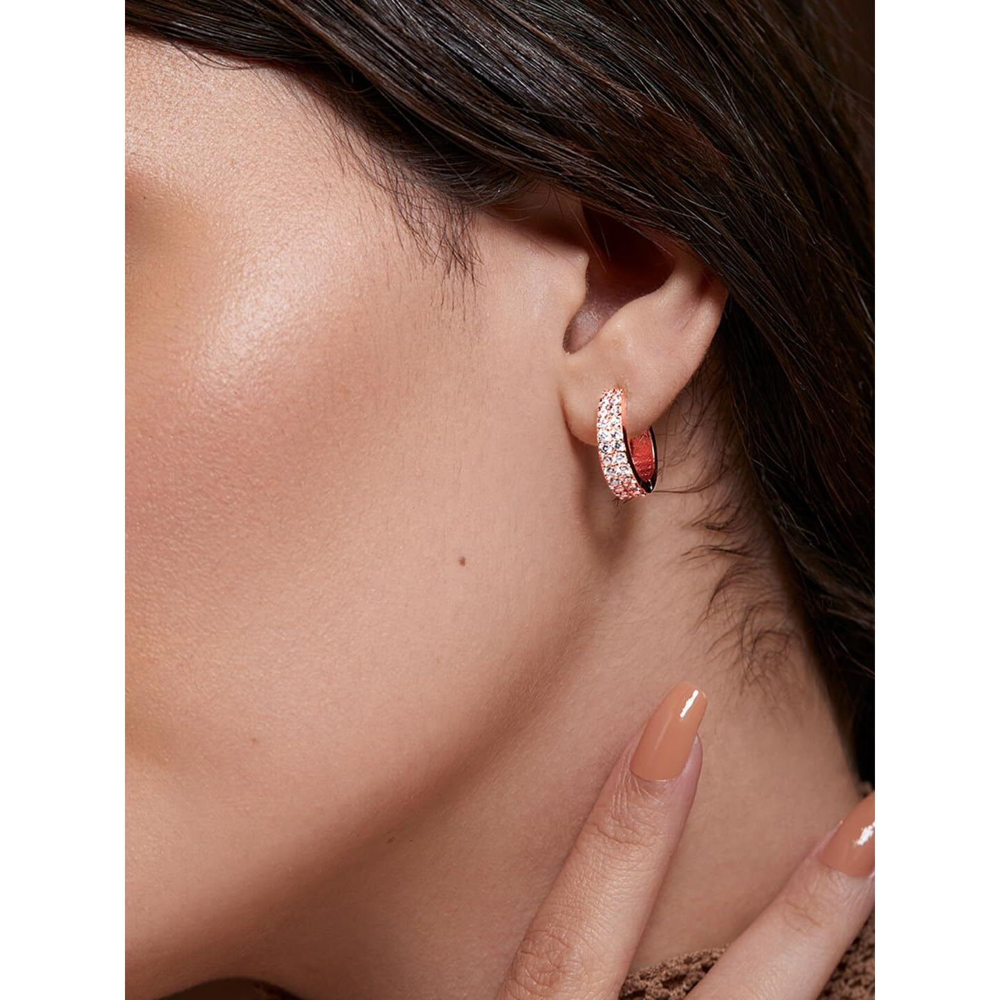 MINUTIAE Solitaire Diamond Hoop Earrings for Women and Girls with Crystal for Stylish,Western and Fashion (Rose Gold)