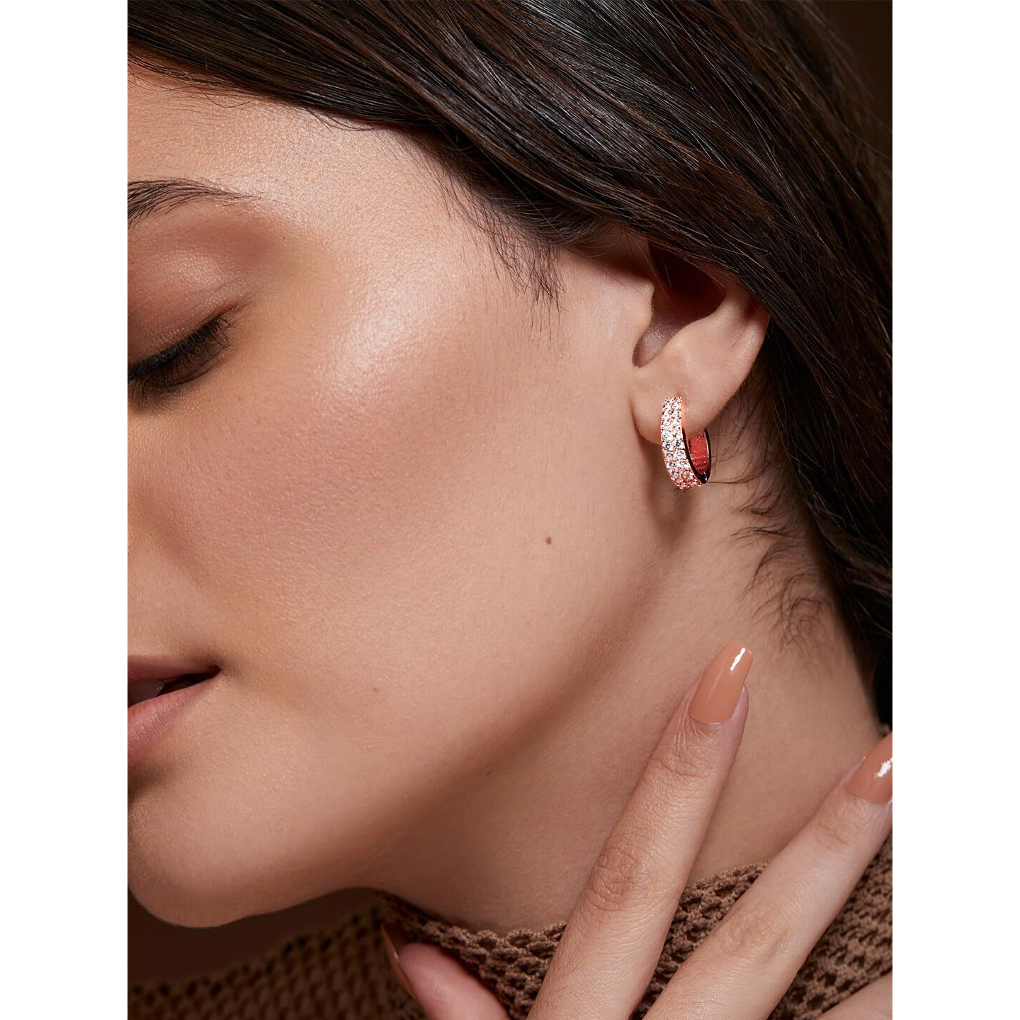 MINUTIAE Solitaire Diamond Hoop Earrings for Women and Girls with Crystal for Stylish,Western and Fashion (Rose Gold)