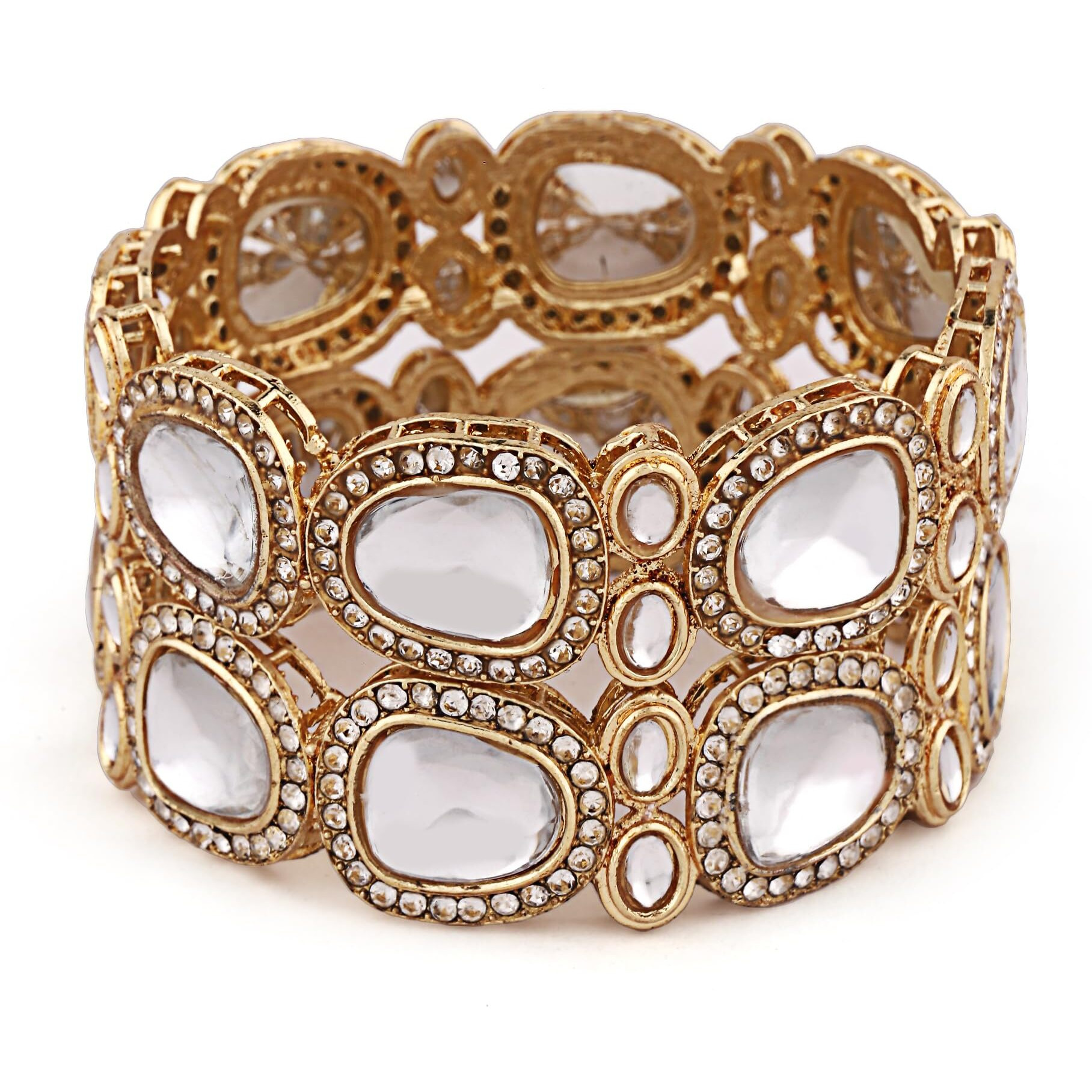 Shining Diva Fashion Latest Stylish Design Traditional Kundan Bangles for Women(14824b_2.4)(Gold)