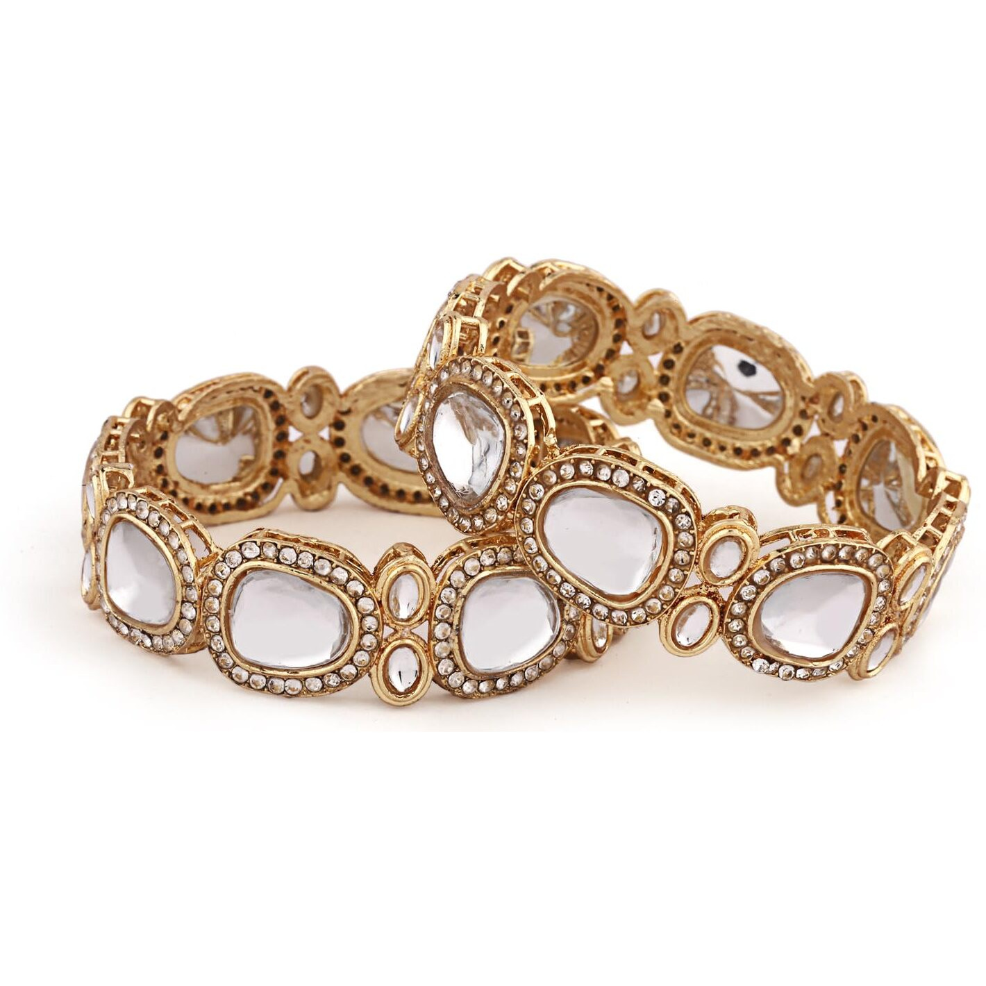 Shining Diva Fashion Latest Stylish Design Traditional Kundan Bangles for Women(14824b_2.4)(Gold)