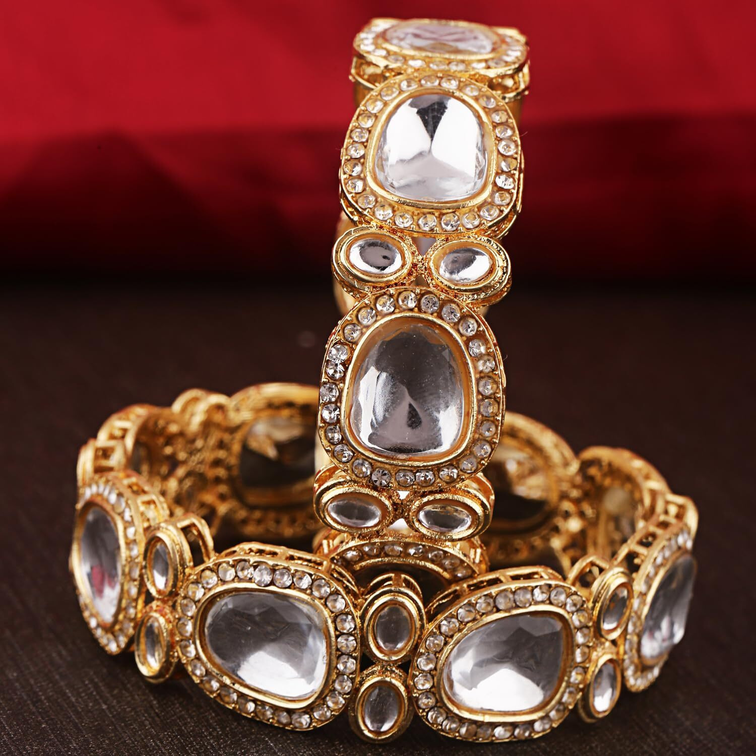 Shining Diva Fashion Latest Stylish Design Traditional Kundan Bangles for Women(14824b_2.4)(Gold)
