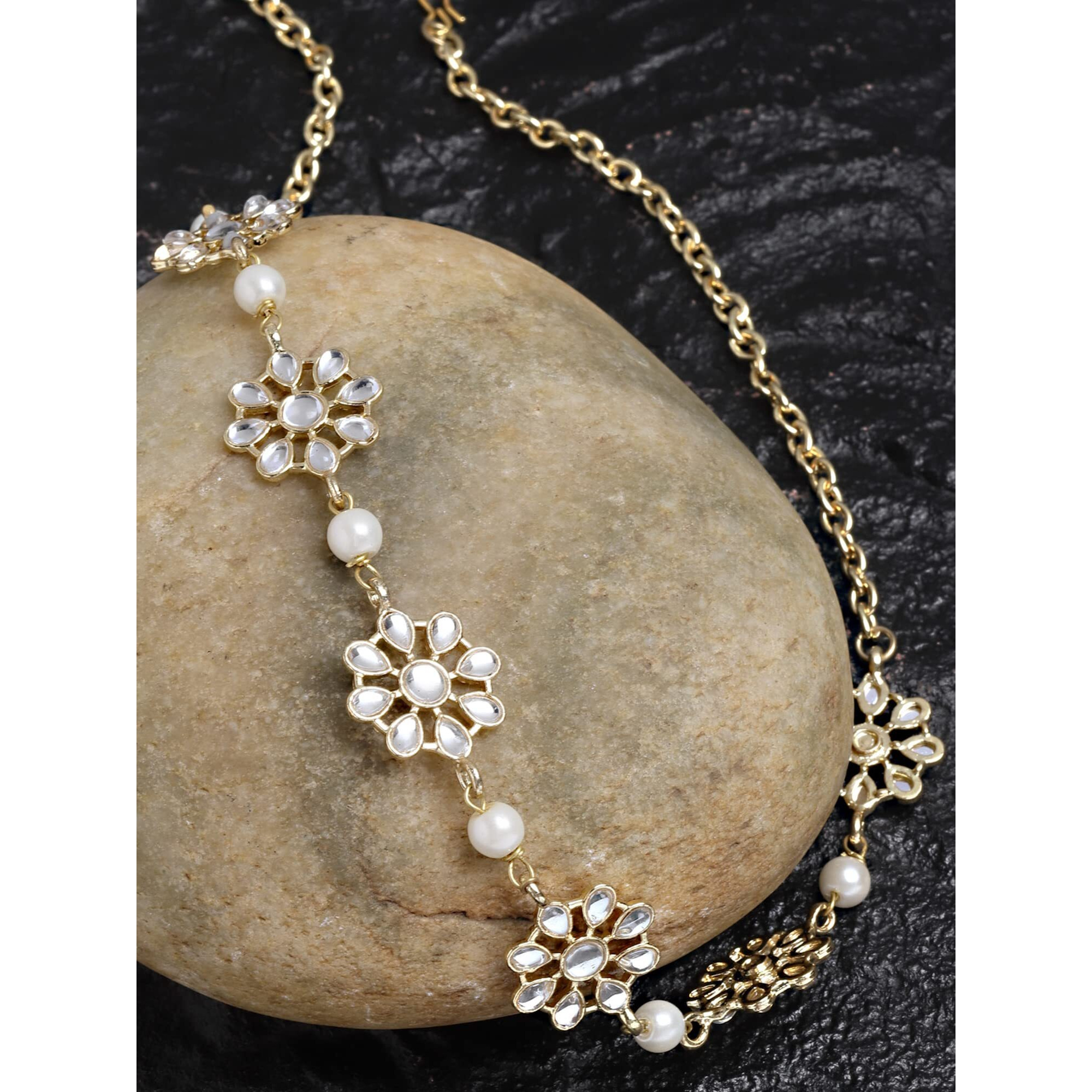 Karatcart Gold Plated Pearl Studded Floral Kundan Hairband for Women