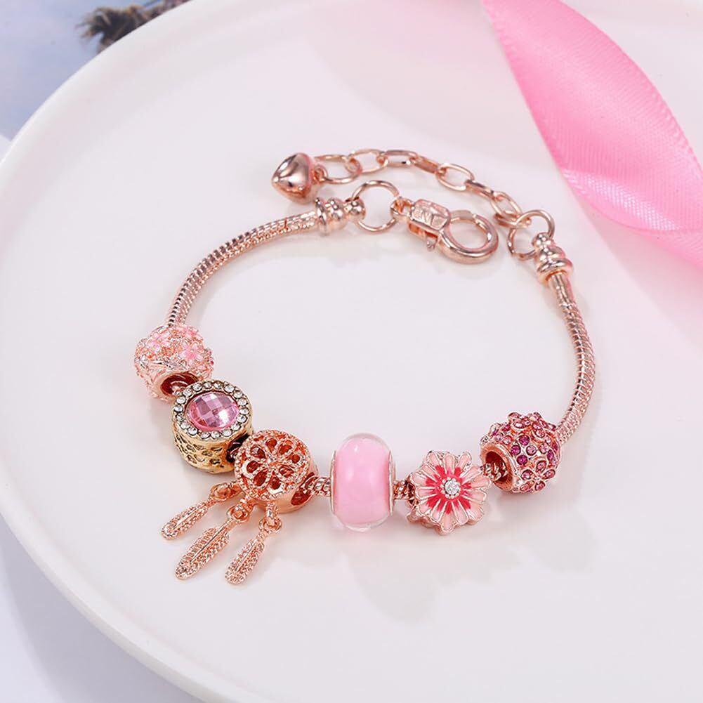 Shining Diva Fashion Latest Stylish Rose Gold Crystal Charm Gift Bracelet for Women and Girls (15737b)