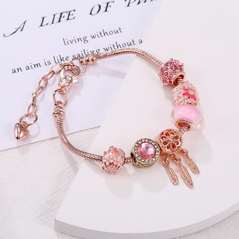 Shining Diva Fashion Latest Stylish Rose Gold Crystal Charm Gift Bracelet for Women and Girls (15737b)