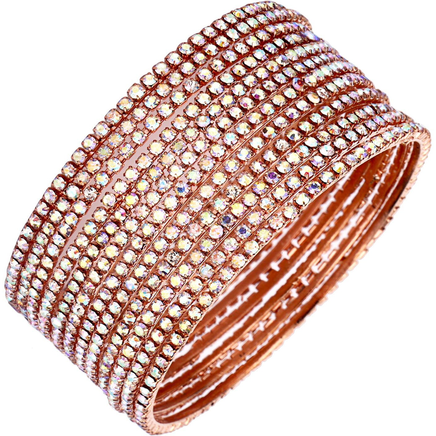 Shining Diva Fashion Set of 12 Latest Traditional Design Gold Plated Stone Bangle for Women (Rainbow Rose Gold, 2-6)