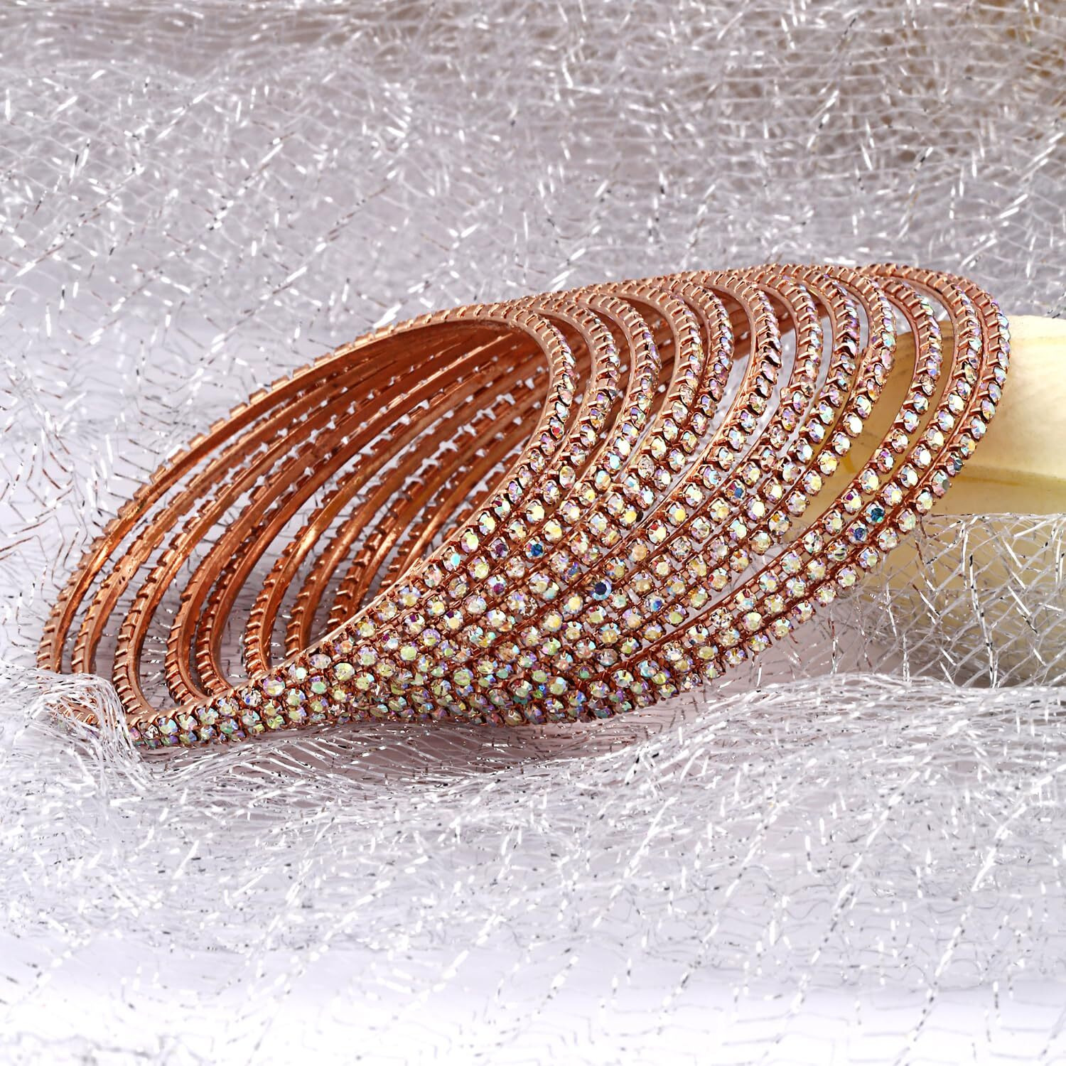 Shining Diva Fashion Set of 12 Latest Traditional Design Gold Plated Stone Bangle for Women (Rainbow Rose Gold, 2-6)