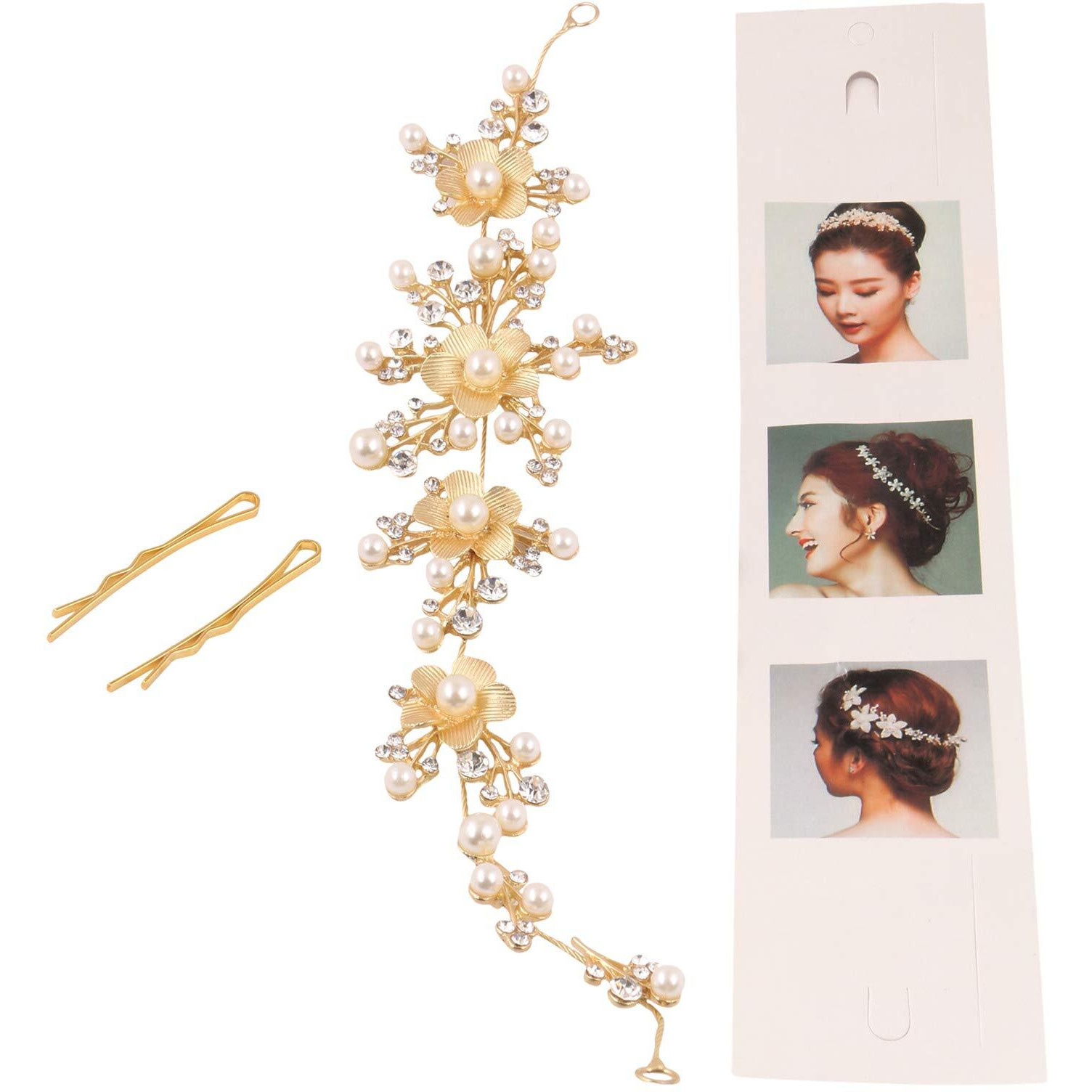 YouBella Fashion Jewellery Floral Stone Hair Chain Clip With Pins accesories For Women and Girls (Gold)