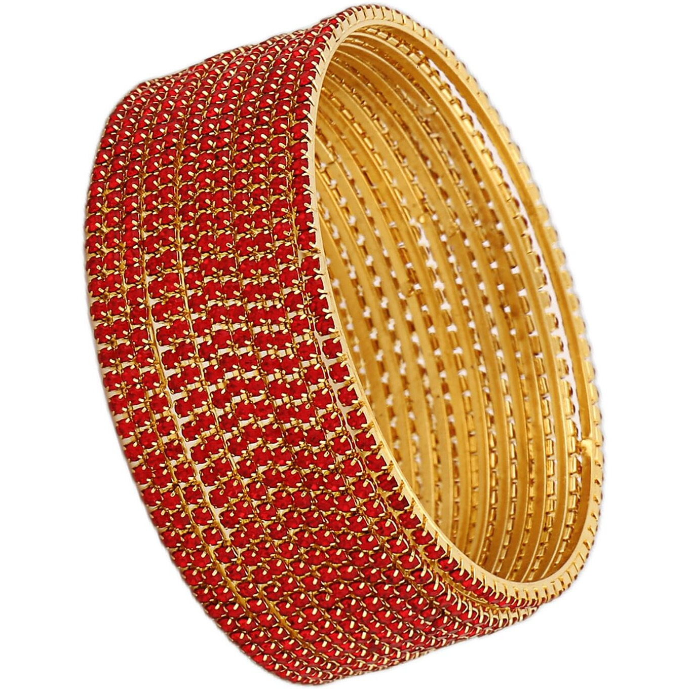 Shining Diva Fashion Set Of 12 Latest Traditional Design Gold Plated Bangle for Women (15472b_2.8) (Red)