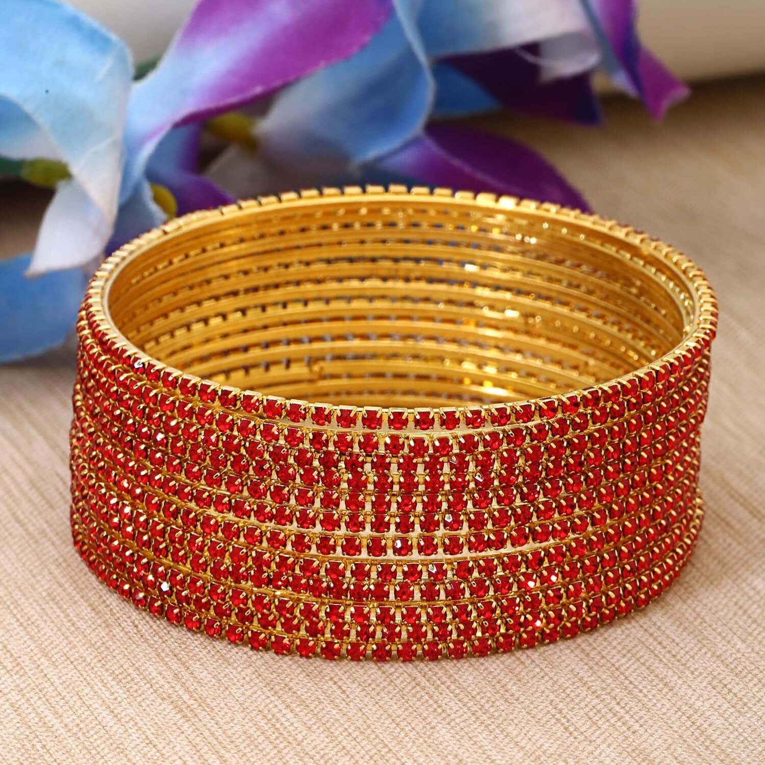 Shining Diva Fashion Set Of 12 Latest Traditional Design Gold Plated Bangle for Women (15472b_2.8) (Red)