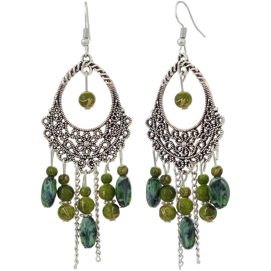 Shining Diva Fashion Bohemian Oxidized Silver Stylish Fancy Earrings For Women & Girls (Green)(8929er)