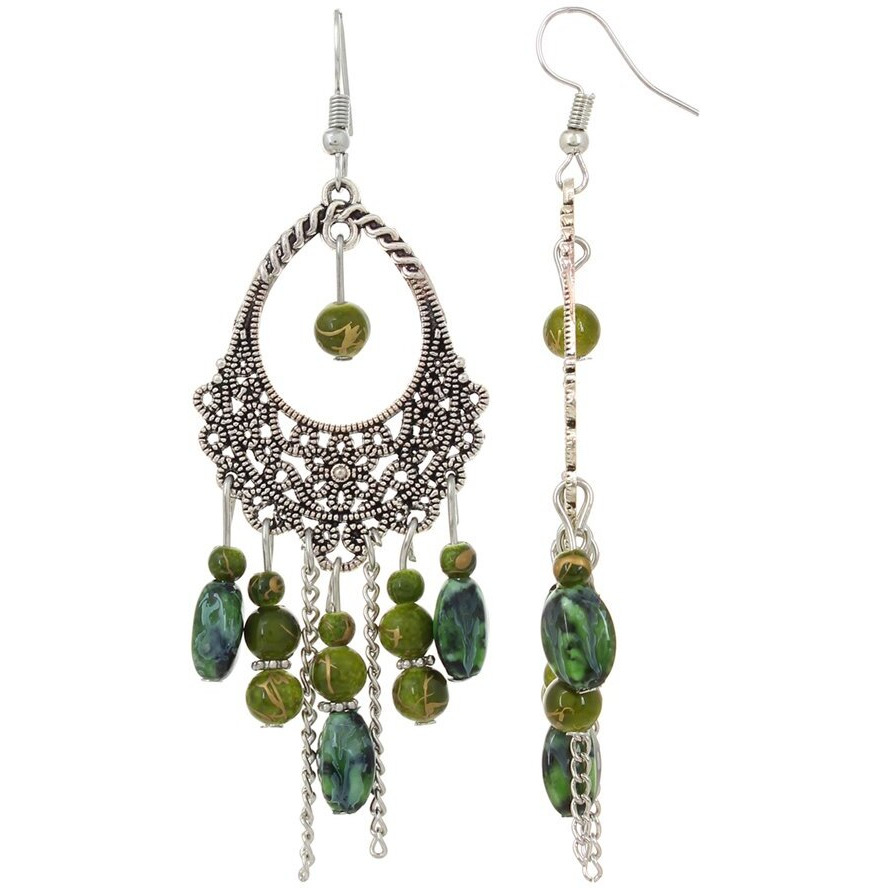 Shining Diva Fashion Bohemian Oxidized Silver Stylish Fancy Earrings For Women & Girls (Green)(8929er)