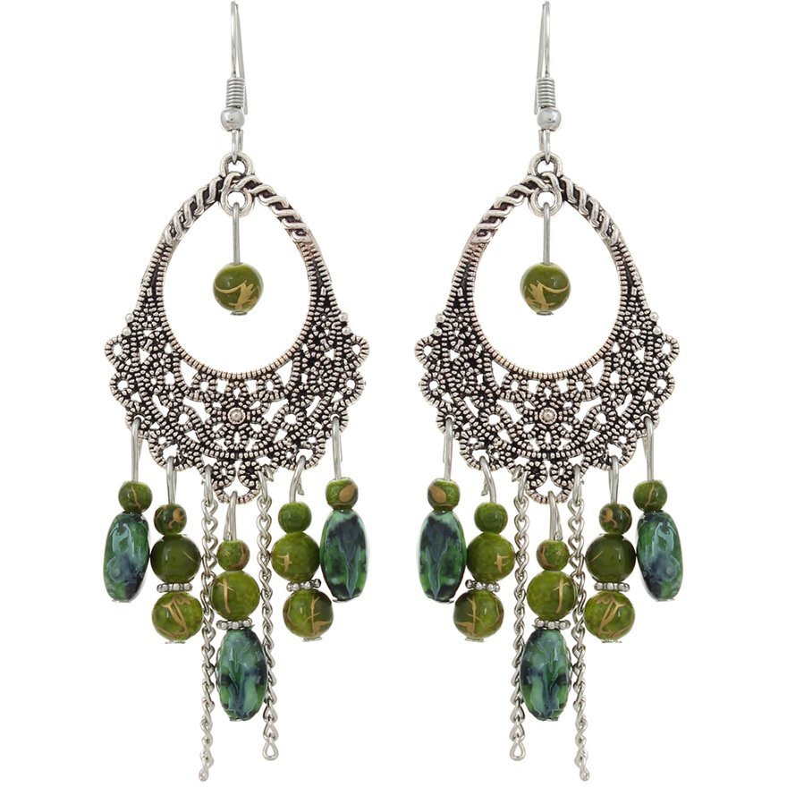 Shining Diva Fashion Bohemian Oxidized Silver Stylish Fancy Earrings For Women & Girls (Green)(8929er)