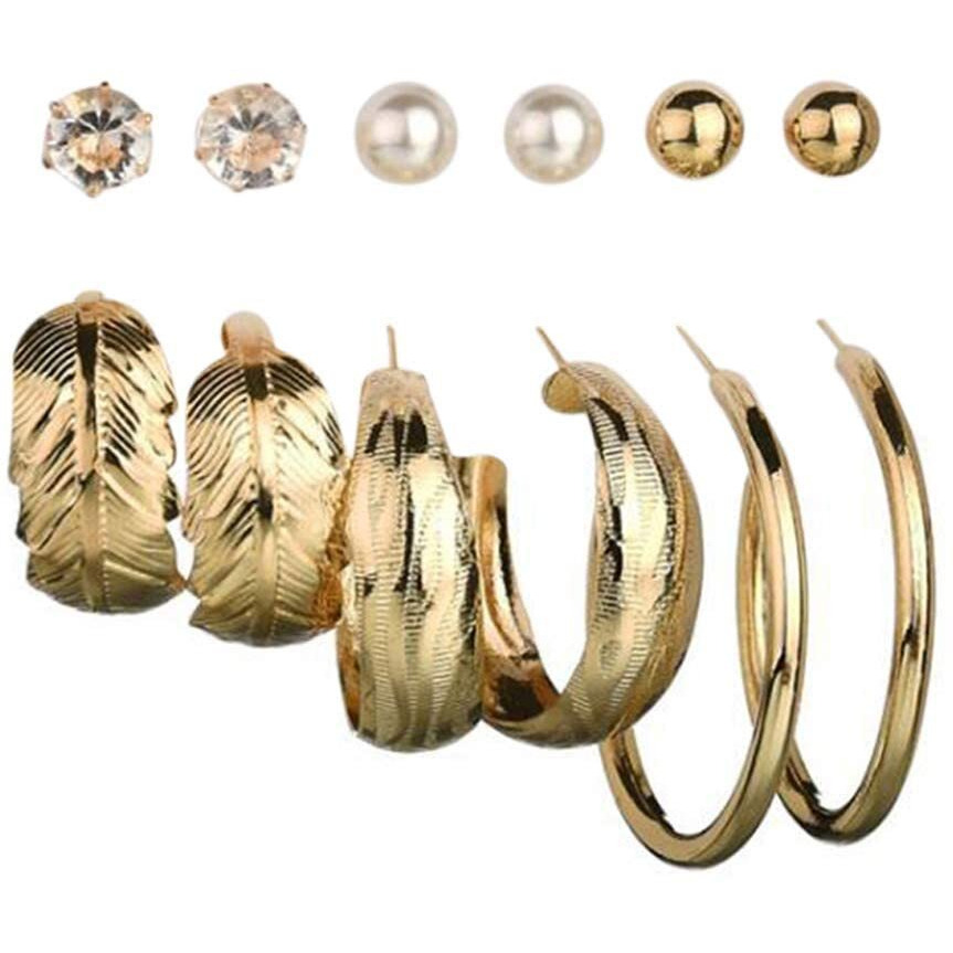 Shining Diva Fashion Latest Stylish Combo Design 6 Pairs Metal Earrings for Women and Girls (12909er), Golden