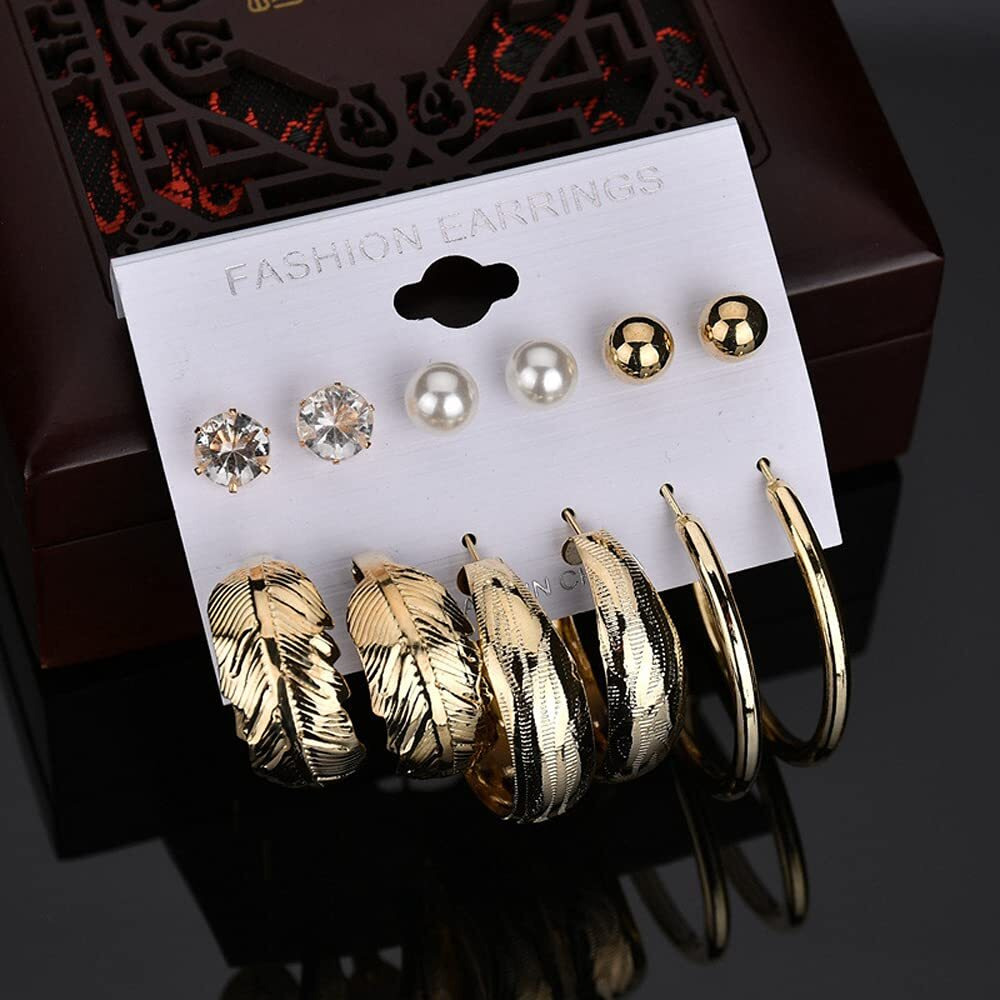Shining Diva Fashion Latest Stylish Combo Design 6 Pairs Metal Earrings for Women and Girls (12909er), Golden