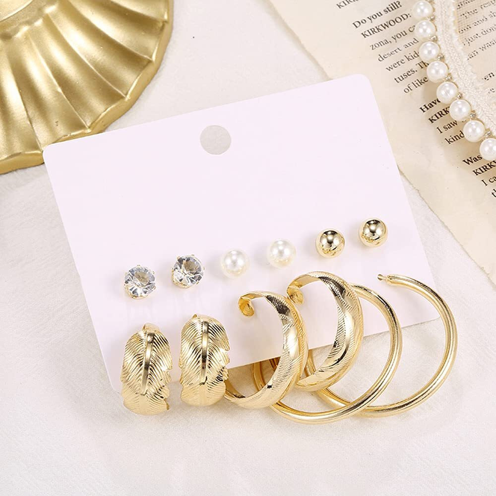 Shining Diva Fashion Latest Stylish Combo Design 6 Pairs Metal Earrings for Women and Girls (12909er), Golden