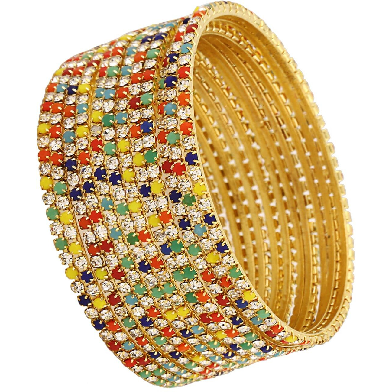 Shining Diva Fashion Set Of 12 Latest Traditional Design Gold Plated Bangle for Women (15477b_2.4) (Multi White)