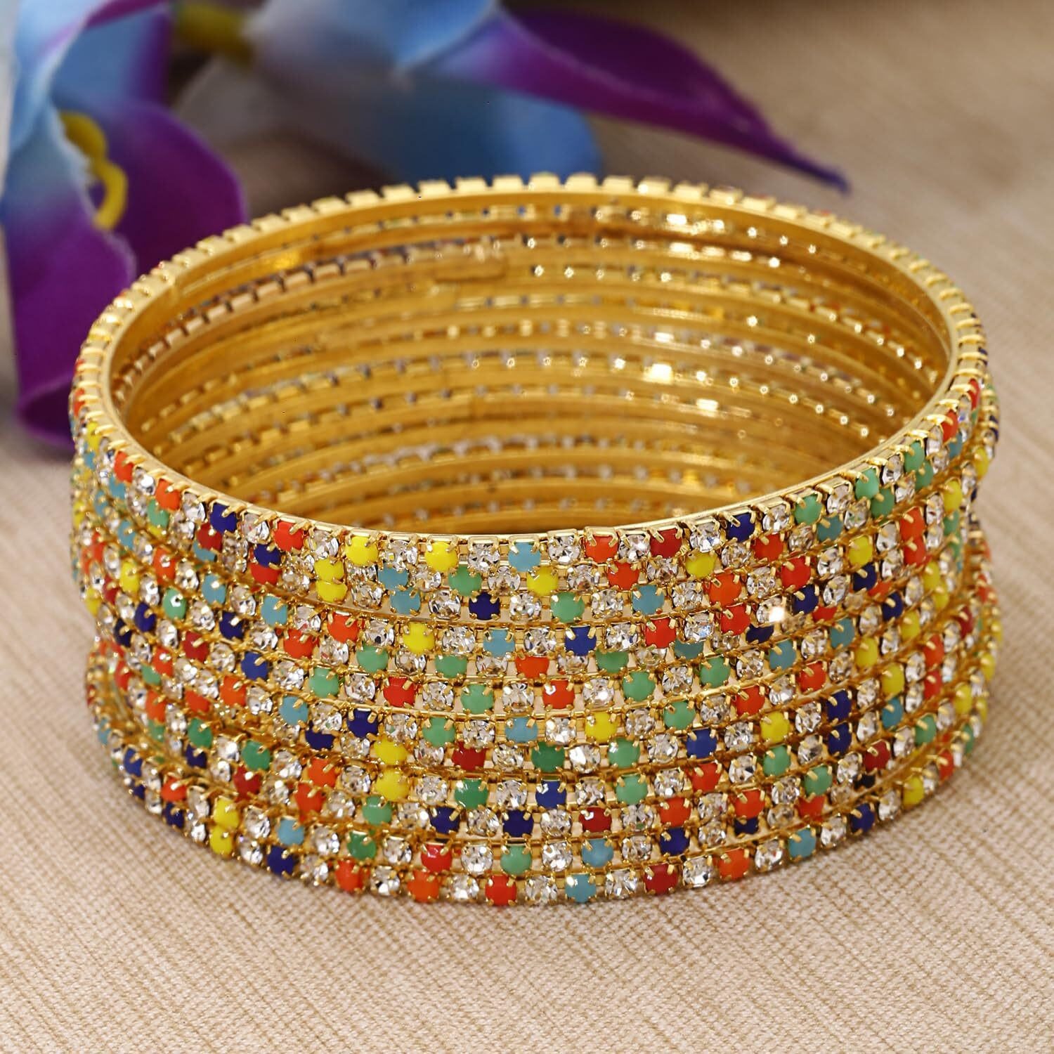 Shining Diva Fashion Set Of 12 Latest Traditional Design Gold Plated Bangle for Women (15477b_2.4) (Multi White)