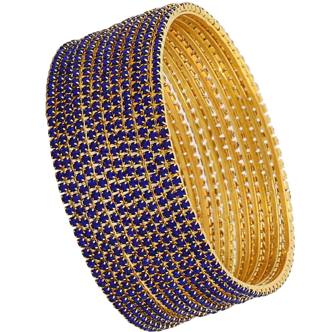 Shining Diva Fashion Set Of 12 Latest Traditional Design Gold Plated Bangle for Women (15478b_2.6) (Blue)