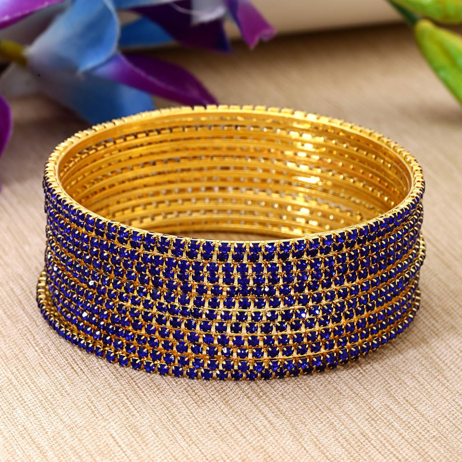 Shining Diva Fashion Set Of 12 Latest Traditional Design Gold Plated Bangle for Women (15478b_2.6) (Blue)