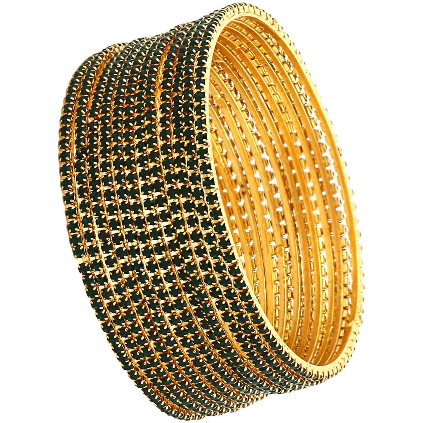 Shining Diva Fashion Set Of 12 Latest Traditional Design Gold Plated Bangle for Women (15474b_2.4) (Green)