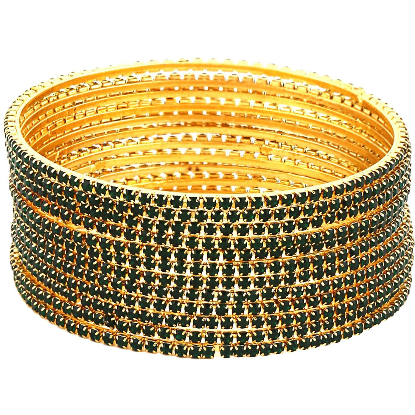 Shining Diva Fashion Set Of 12 Latest Traditional Design Gold Plated Bangle for Women (15474b_2.4) (Green)