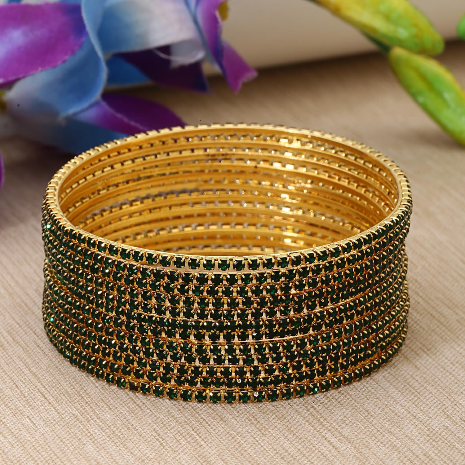 Shining Diva Fashion Set Of 12 Latest Traditional Design Gold Plated Bangle for Women (15474b_2.4) (Green)