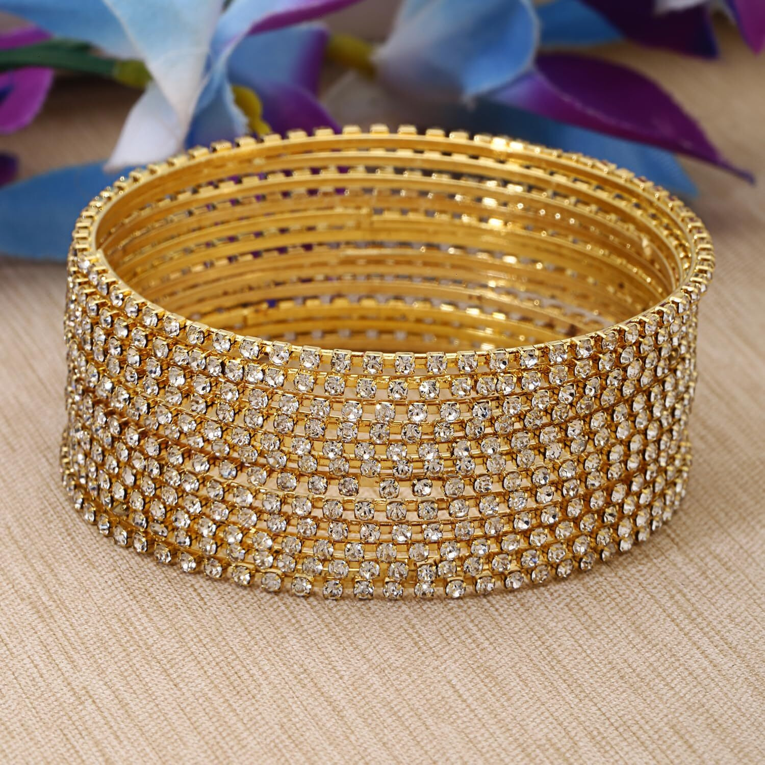 Shining Diva Fashion Set Of 12 Latest Traditional Design Gold Plated Bangle for Women (15476b_2.4) (Gold White)