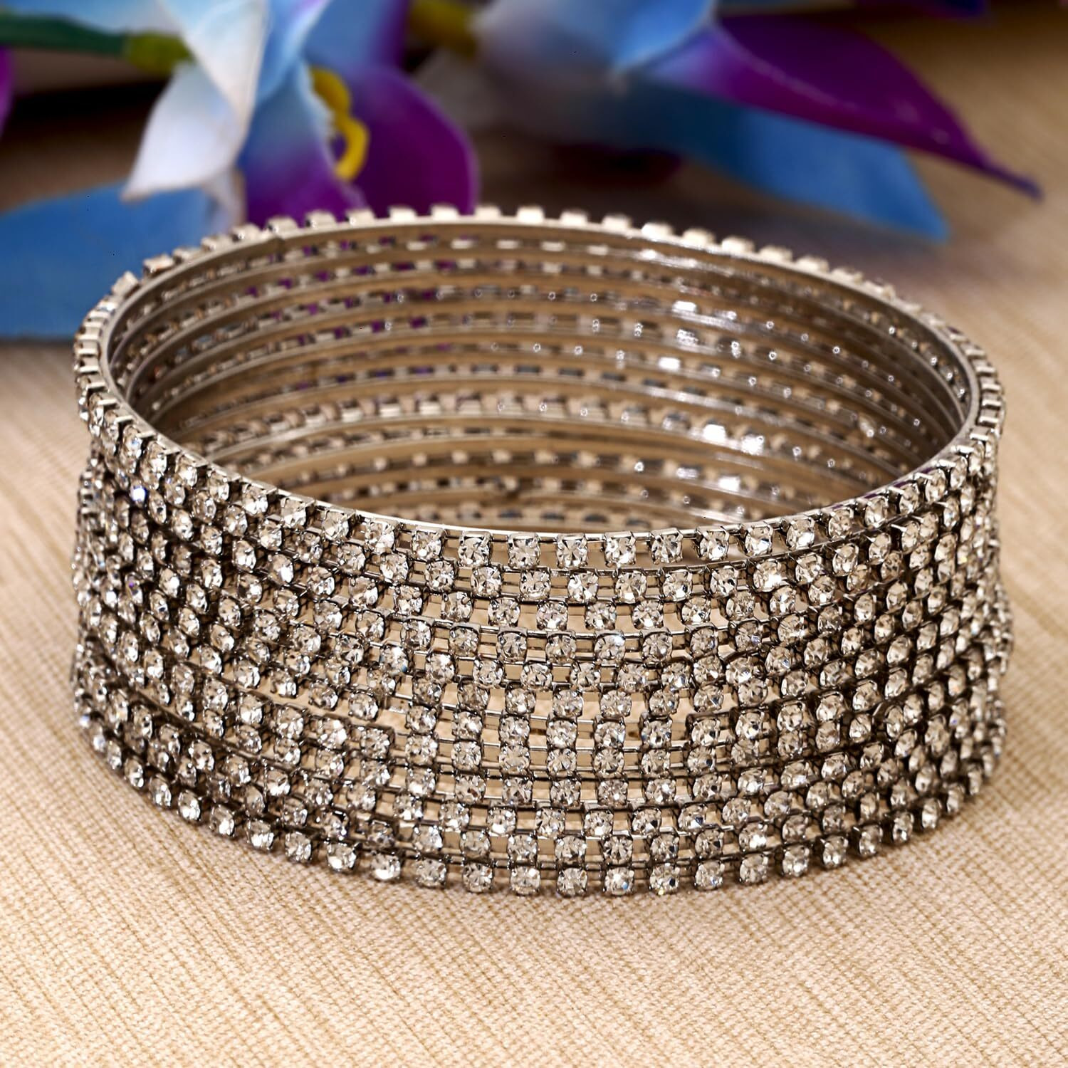 Shining Diva Fashion Set Of 12 Latest Traditional Design Gold Plated Bangle for Women (15479b_2.4) (Silver)