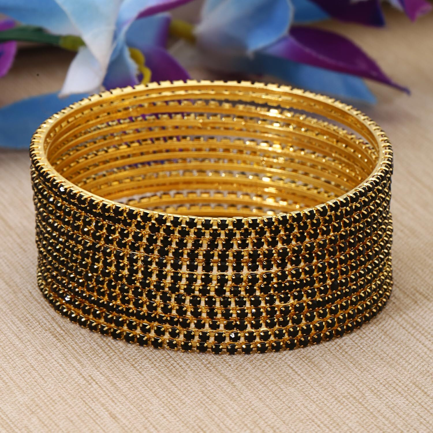 Shining Diva Fashion Set Of 12 Latest Traditional Design Gold Plated Bangle for Women (15473b_2.8) (Black)