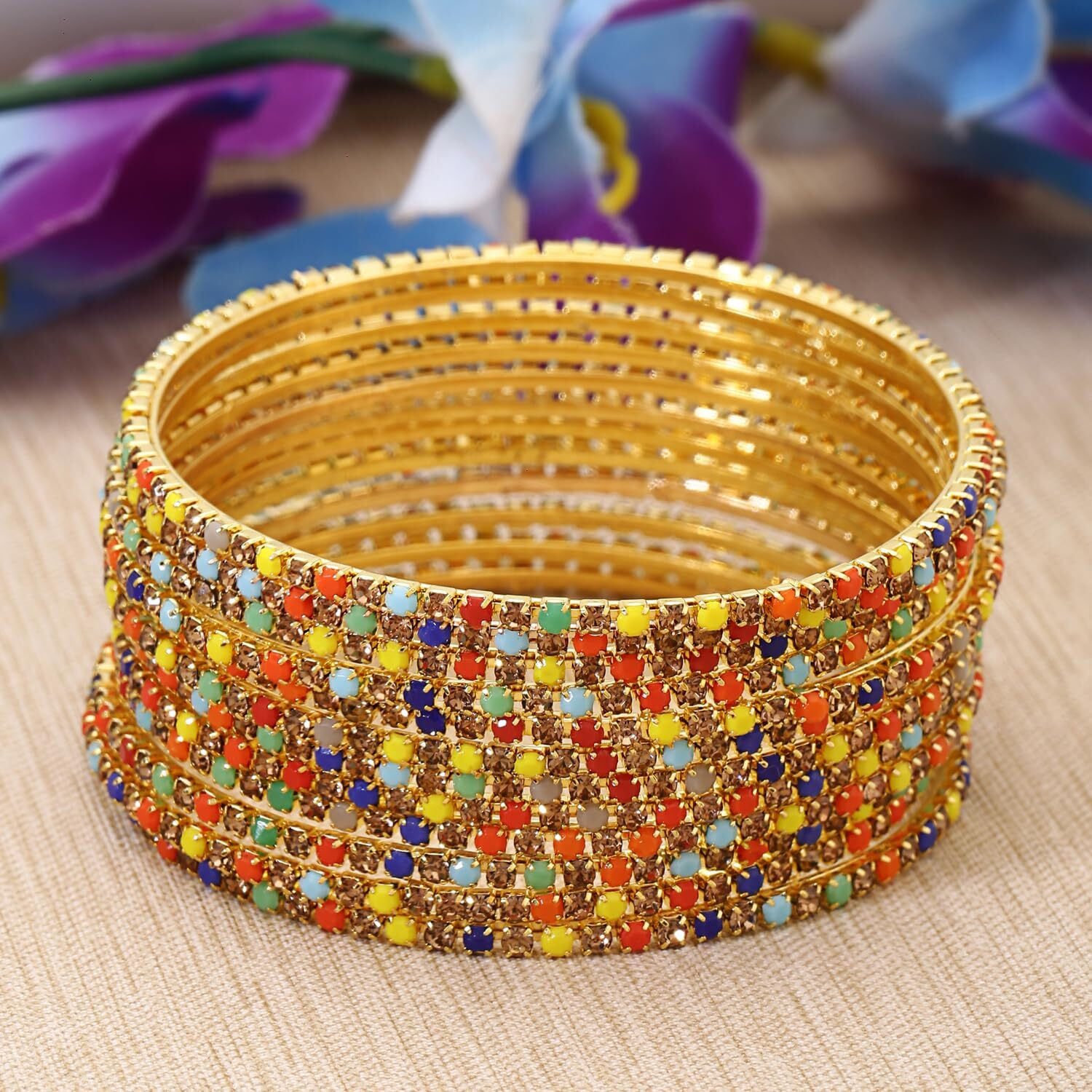 Shining Diva Fashion Set Of 12 Latest Traditional Design Gold Plated Bangle for Women (15480b_2.4) (Multi LCD)