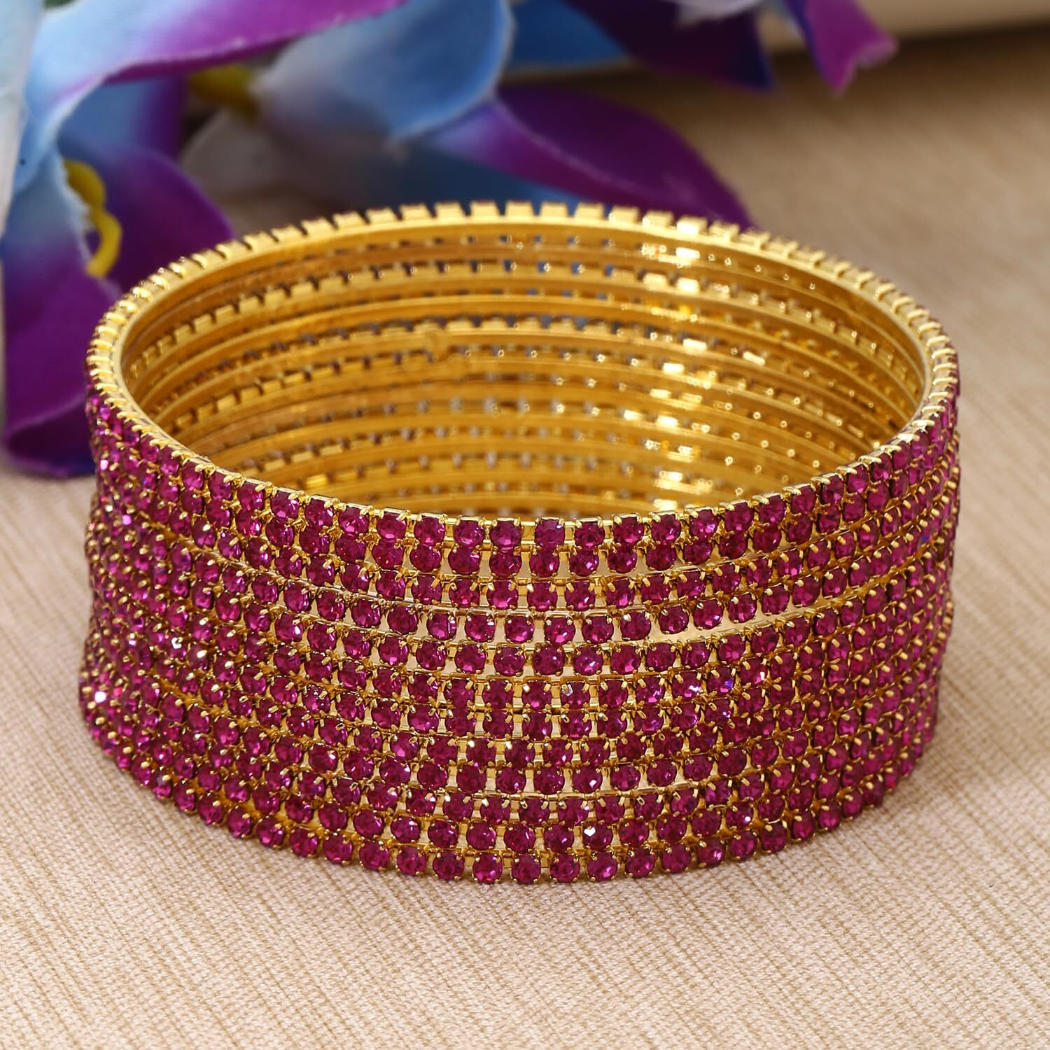 Shining Diva Fashion Set Of 12 Latest Traditional Design Gold Plated Bangle for Women (15471b_2.8) (Pink)