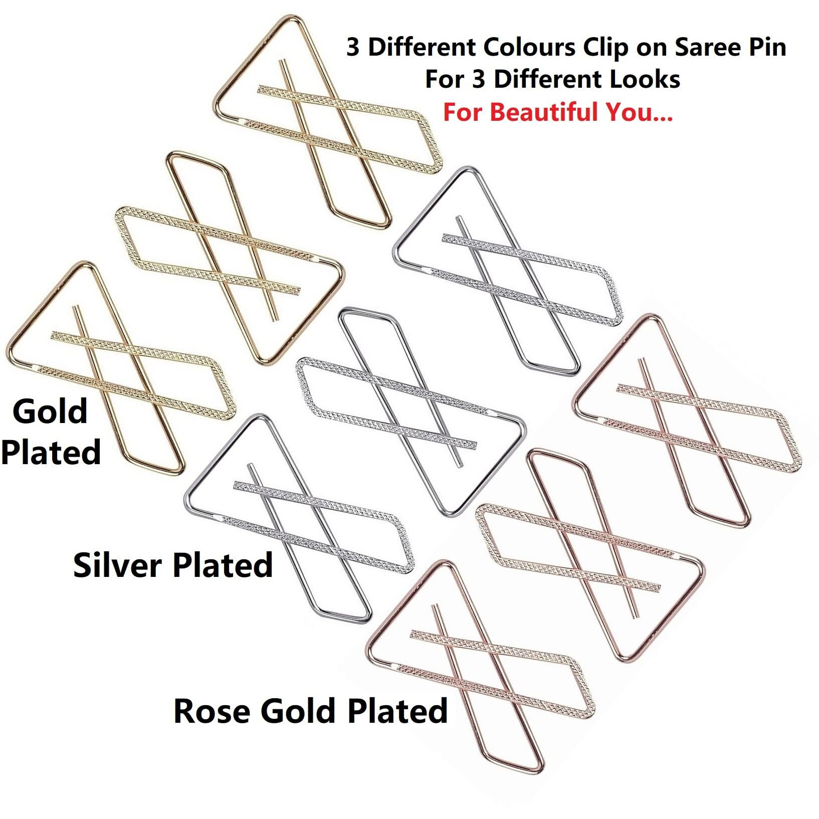 Vama Fashion Designer Ethnic clip on Safety saree pin Multipurpose Dupatta Chunri Sari pleats brooch Pin for Women & Girls