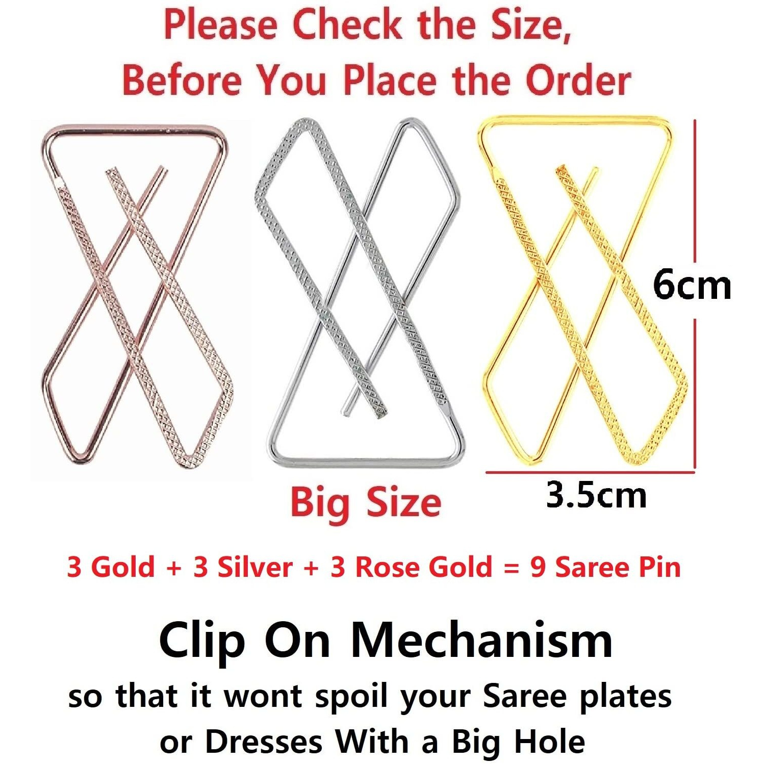 Vama Fashion Designer Ethnic clip on Safety saree pin Multipurpose Dupatta Chunri Sari pleats brooch Pin for Women & Girls