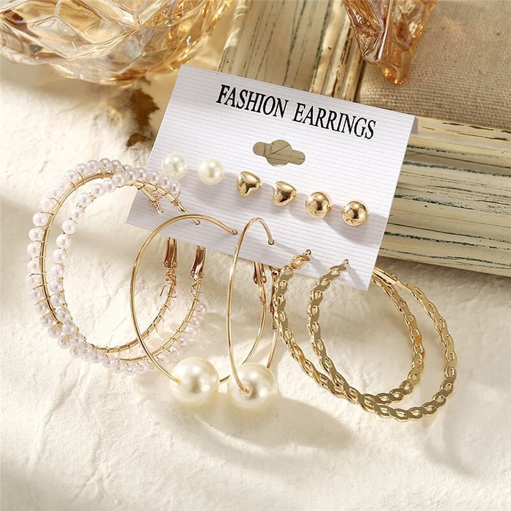 Shining Diva Fashion Latest Stylish Combo Design 6 Pairs Metal Earrings for Women and Girls (12768er), Golden